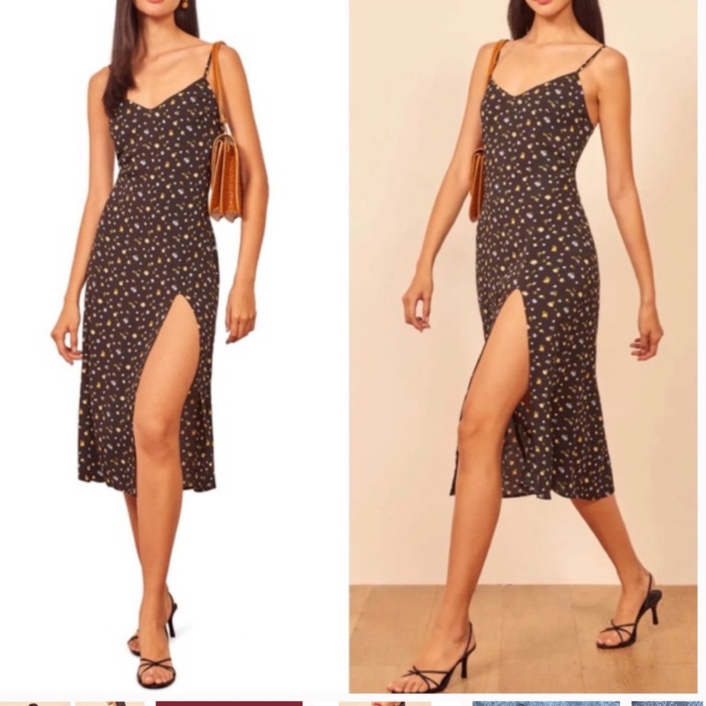 Reformation Crimini Slip Dress Black Floral Midi